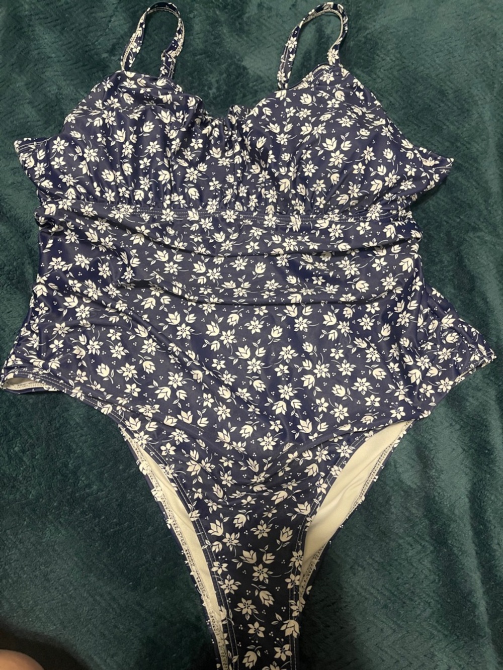 SHEIN Navy Blue Floral One-Piece Swimsuit